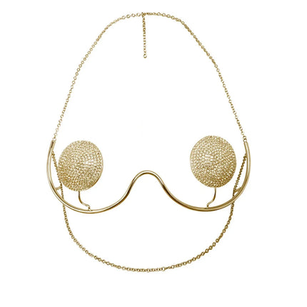The Stardust Empress – Metal Chest Bracket & Rhinestone Bra Body Chain Jewelry