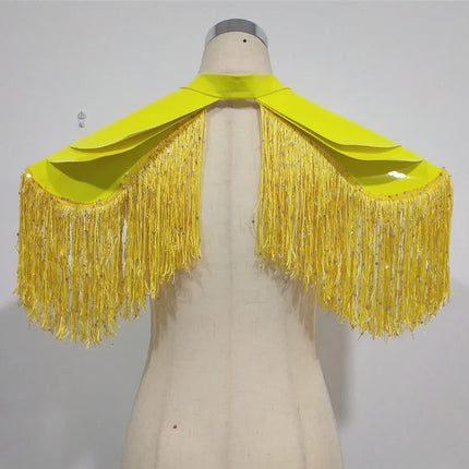Metallic Laser Fringe Shoulder Armor & Tassel Vest Stage Costume