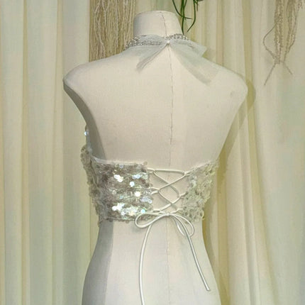 Mermaid Corset, Strapless Sequin Corset, Camisole Top, Rhinestone Hanging Neck, Aquarium Photography, Corset Clothing