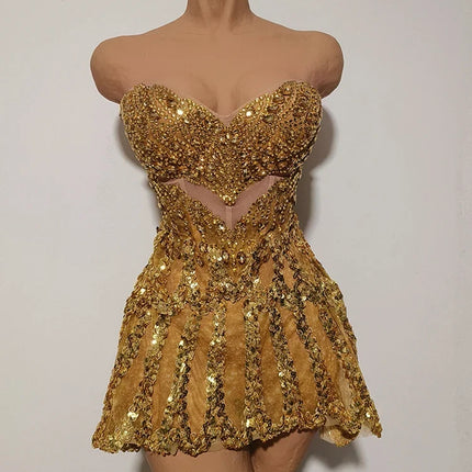 Gold Sequin Mini Dress Concert & Stage Performance Costume