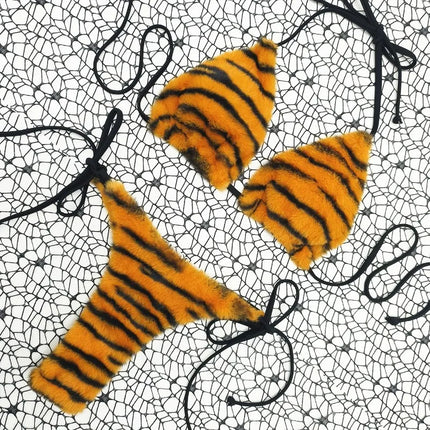The Stardust Wildcat Knit Bikini – Retro Tiger Print Showgirl Set