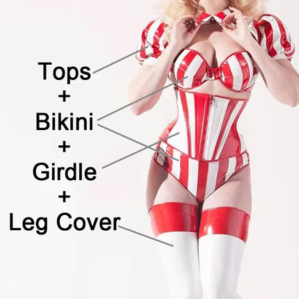 Red & White Striped Candy Cane Bikini & Girdle Gogo Performance Costume Set