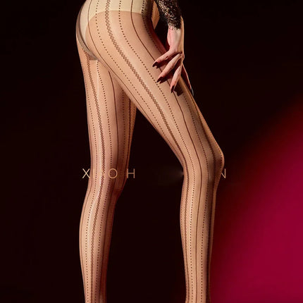 Striped Oil Glossy Sheer High-Waist Shaping Pantyhose Shiny Dance Tights