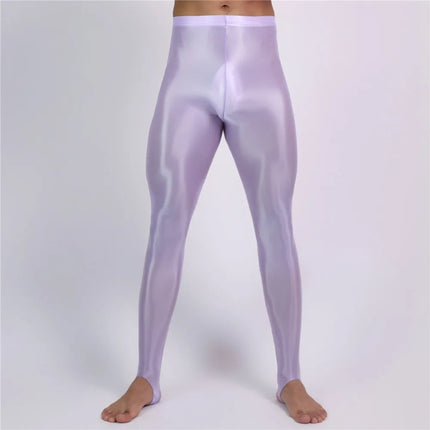 Men's Oil Glossy Sheer High-Stretch Pencil Pants Satin Smooth Leggings