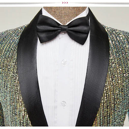 Men's Luxury Gradient Sequin Blazer Shawl Lapel Formal Stage Tuxedo Jacket