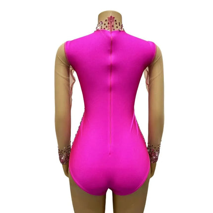 Rhinestone Encrusted Mesh Performance Bodysuit