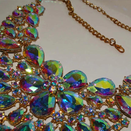 AB Rhinestone Flower Choker Necklace