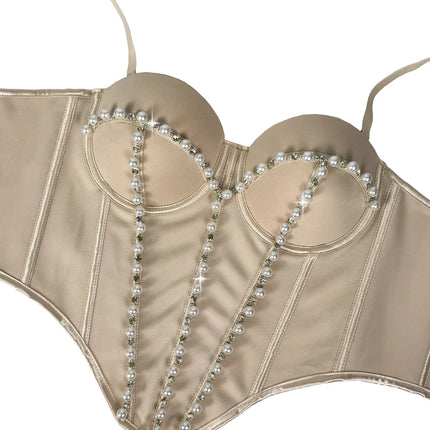 Pearl Embroidered Bustier Corset Crop Top High Street Evening Bralette