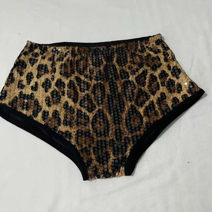 Sequined Top & High-Waist Leopard Print Shorts 2-Piece Gogo Dance Set