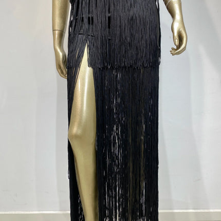 Double-Layer Fringe Bandage Ankle-Length Evening Gown & Gala Dress