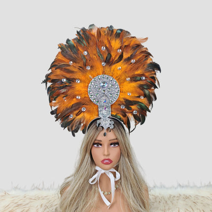 Women's Rhinestone Studded Carnival Feather Headdress & Cosplay Crown