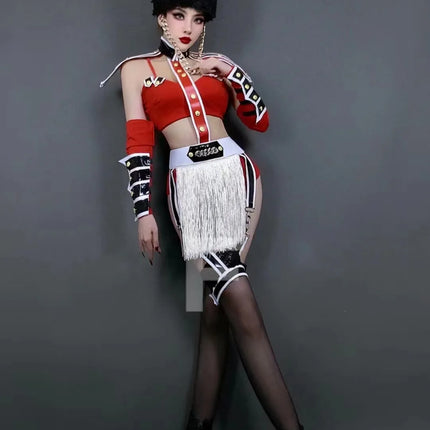 Bar Nightclub DJ DS Gogo Dance Costume Women Dancer Team Stage Party Rave Outfits Military Style Performance Drag Queen Costume
