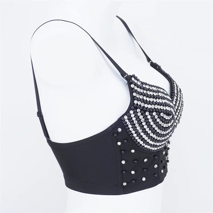 Rhinestone Beaded Bustier Corset Crop Top High Fashion Evening Party Bralette