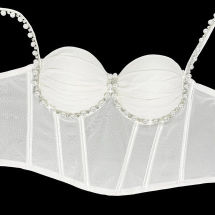 Pearl & Rhinestone Embroidered Bustier Corset Crop Top High Street Bralette