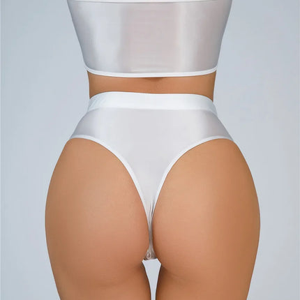 High-Waist Oil Glossy Sheer G-String Thong Satin Smooth Seamless Briefs