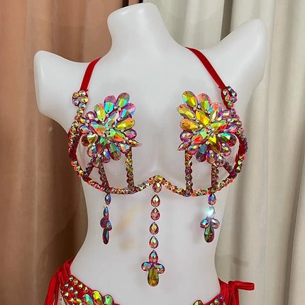 The Stardust Empress Royale – Deluxe Rhinestone Samba Carnival Wire Bra, Panty, Belt & Necklace 4-Piece Costume Set