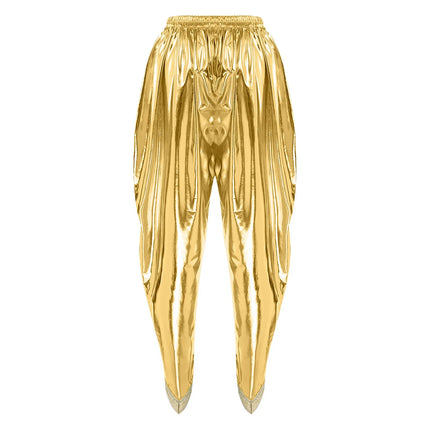 Men's Metallic Shiny Harem Dhoti Pants Gold Brocade Trim Prince Cosplay Costume