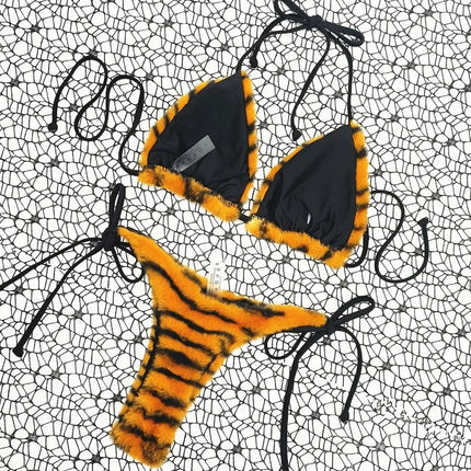 The Stardust Wildcat Knit Bikini – Retro Tiger Print Showgirl Set
