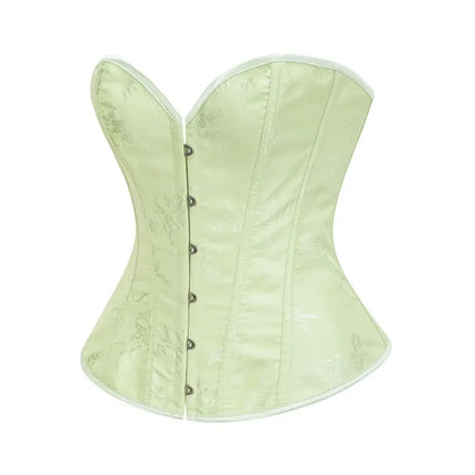 Victorian Floral Jacquard Overbust Corset Front Busk Lace-Up Bustier Top