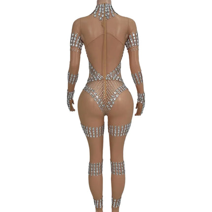 Crystal Cutout Illusion Performance Bodysuit