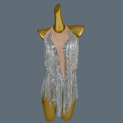Crystal Sequin Tassel Bodysuit Dance Performance Stage Costume Leotard