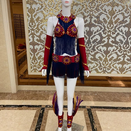 Regal Feathered Backpiece and Rhinestone Costume Set