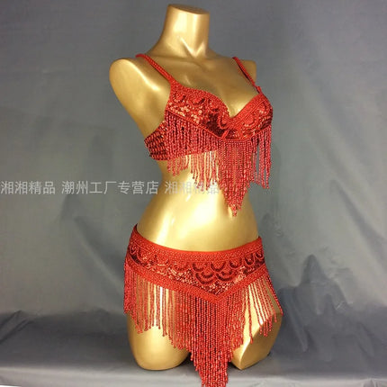 The Stardust Cabaret 2-Piece Ensemble – Luxury Sequin Fringe Bra & Belt Set