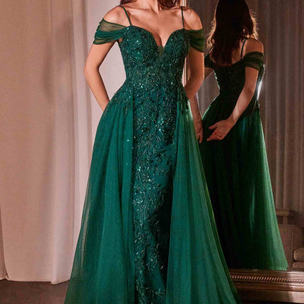 Ladivine SF009 Long Embellished Off The Shoulder Fitted Lace Gown