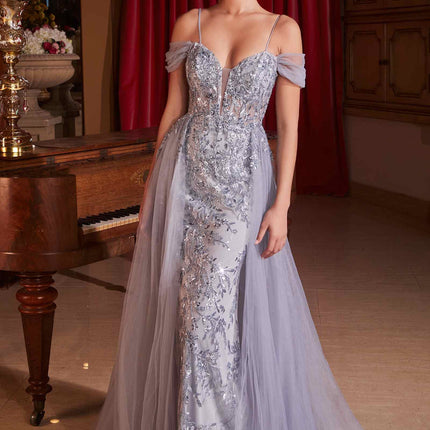 Ladivine SF009 Long Embellished Off The Shoulder Fitted Lace Gown