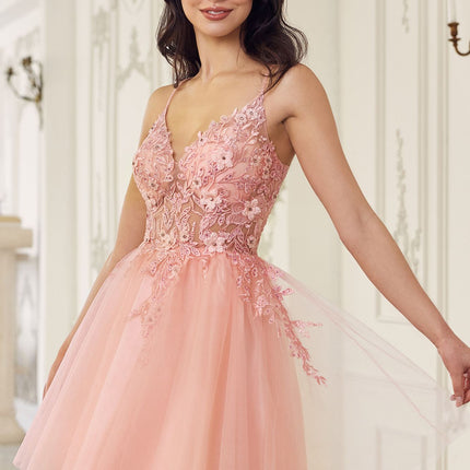Ladivine SF047 Lace Bodice A-Line Layered Tulle Short Dress