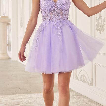 Ladivine SF047 Lace Bodice A-Line Layered Tulle Short Dress