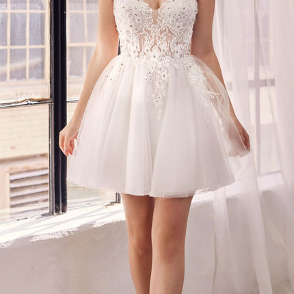 Ladivine SF047 Lace Bodice A-Line Layered Tulle Short Dress