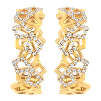 14K Yellow Gold 3/4 Cttw Diamond Honeycomb Hoop Earrings (G-H Color, SI1-SI2 Clarity) - 24MM