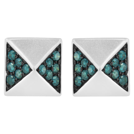14K White Gold 1/4 Cttw Treated Blue Diamond Pyramid Stud Earring (Blue Color, SI1-SI2 Clarity)