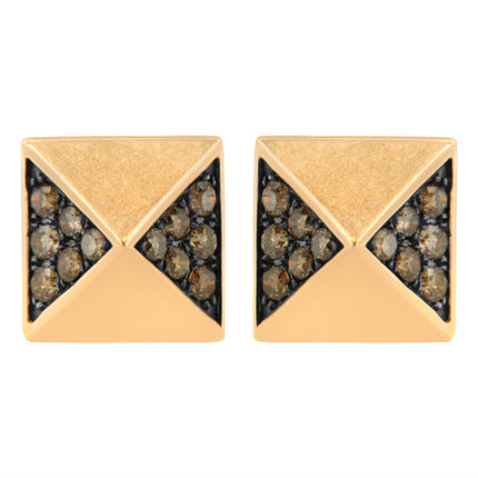 14K Rose Gold 1/4 Cttw Brown Diamond Pyramid Stud Earring (Brown Color, SI1-SI2 Clarity)