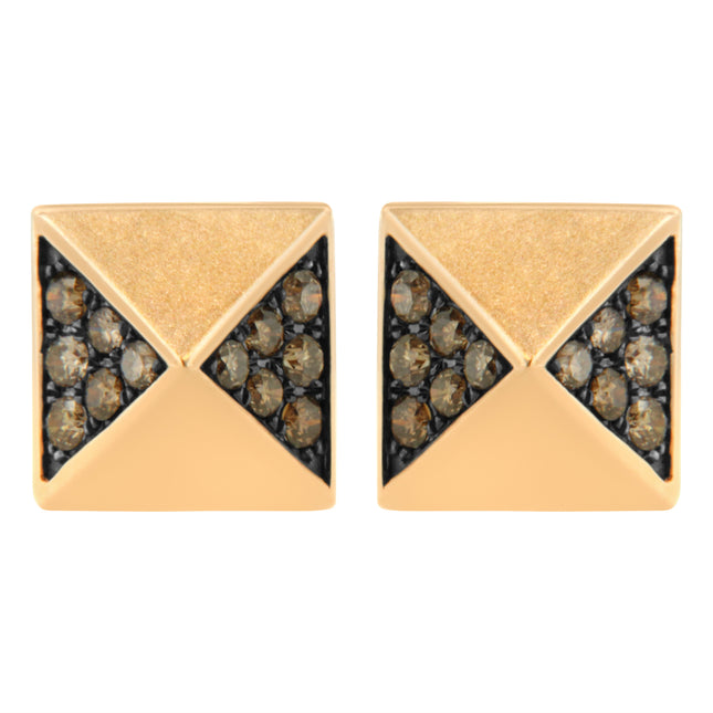 14K Rose Gold 1/4 Cttw Brown Diamond Pyramid Stud Earring (Brown Color, SI1-SI2 Clarity)