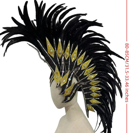 The Stardust Dark Empress – Premium Black Feathered Carnival & Gogo Headdress