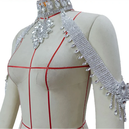 Rhinestone Shoulder Choker Necklace & Bracelet Jewelry Set