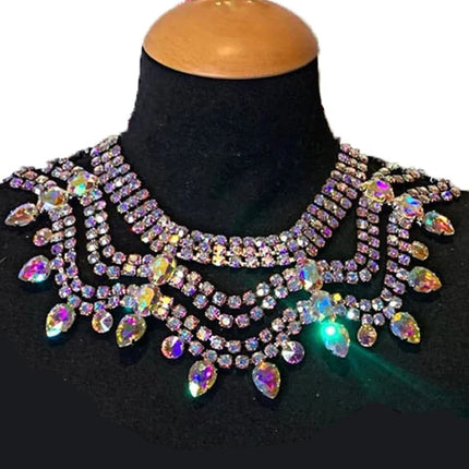 Multi layered Wave Rhinestone Necklace & Earring Set