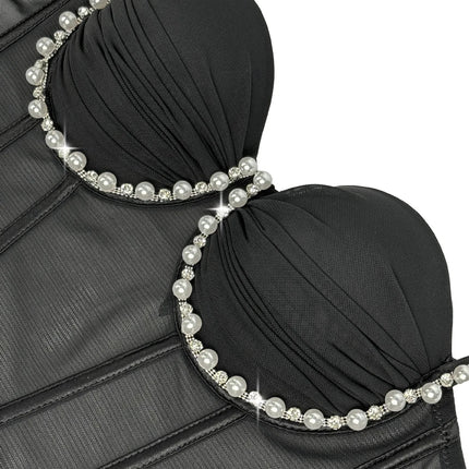 Pearl & Rhinestone Embroidered Bustier Corset Crop Top High Street Bralette
