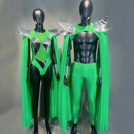 Futuristic Wing Shoulder Bodysuit & Trailing Cape Dance Performance Costume Set