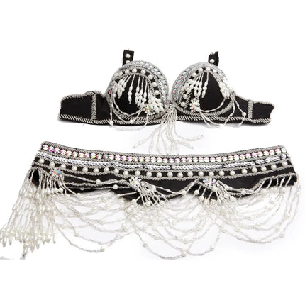 Dazzling Tribal Oriental Belly Dance Beaded Bra & Belt 2-Piece Costume Set