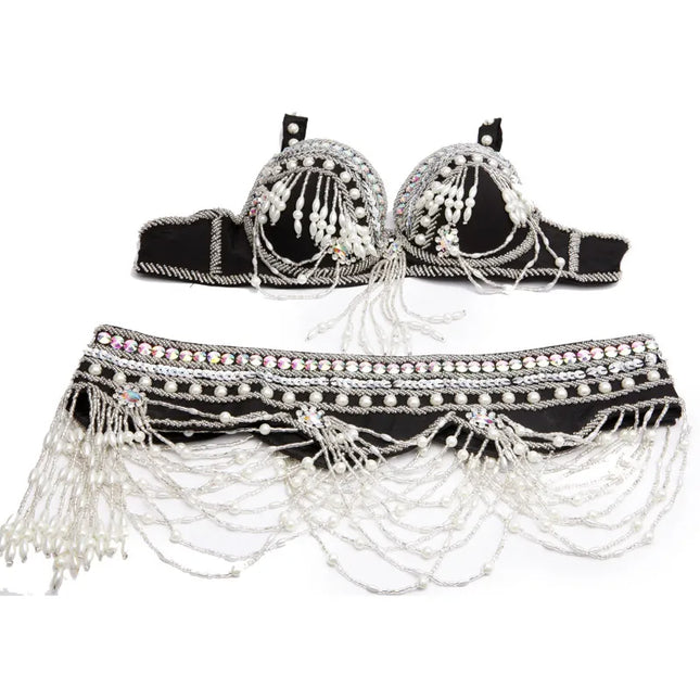 Dazzling Tribal Oriental Belly Dance Beaded Bra & Belt 2-Piece Costume Set