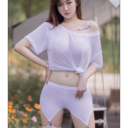 Hollow Out Buckle Shaper Oil Shiny Leggings Garter Belt Pencil Pants