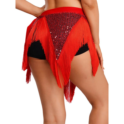 Glitter Sequin Fishnet Mesh Hip Scarf & Tassel Waist Wrap Belly Dance Skirt