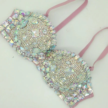 Crystal Rhinestone Diamond Bikini Showgirl Bra Set – Glamour Stage Performance Costume