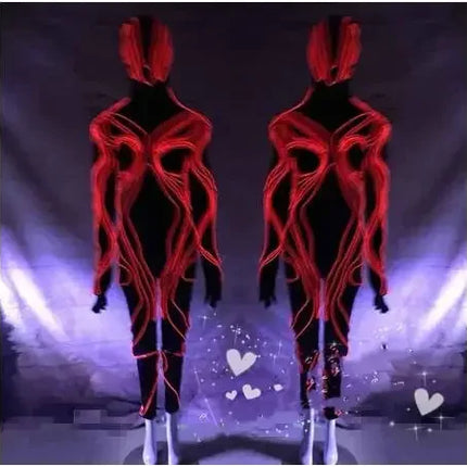 Optic Fiber LED Light-Up Catsuit Neon Muscle Wire Jumpsuit Stage Performance Costume