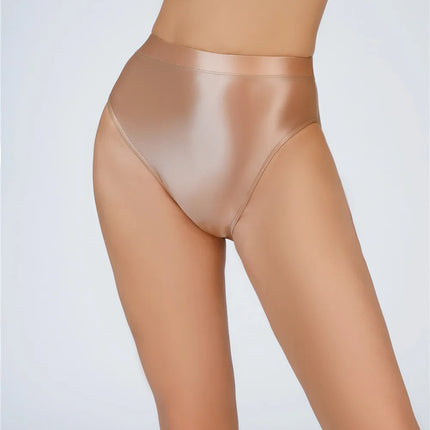 High-Waist Oil Glossy Sheer G-String Thong Satin Smooth Seamless Briefs