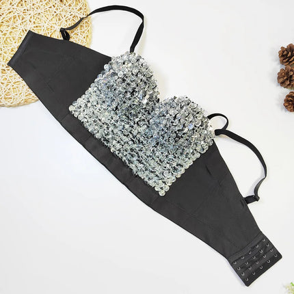 The Stardust Prism Siren – Sequined Glitter Bustier Corset Crop Top