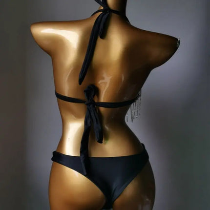 High-Fashion Crystal Mesh Bikini Set – Dazzling Rhinestone Bling Swimsuit & Showgirl Swimwear for Stage Performances & Raves